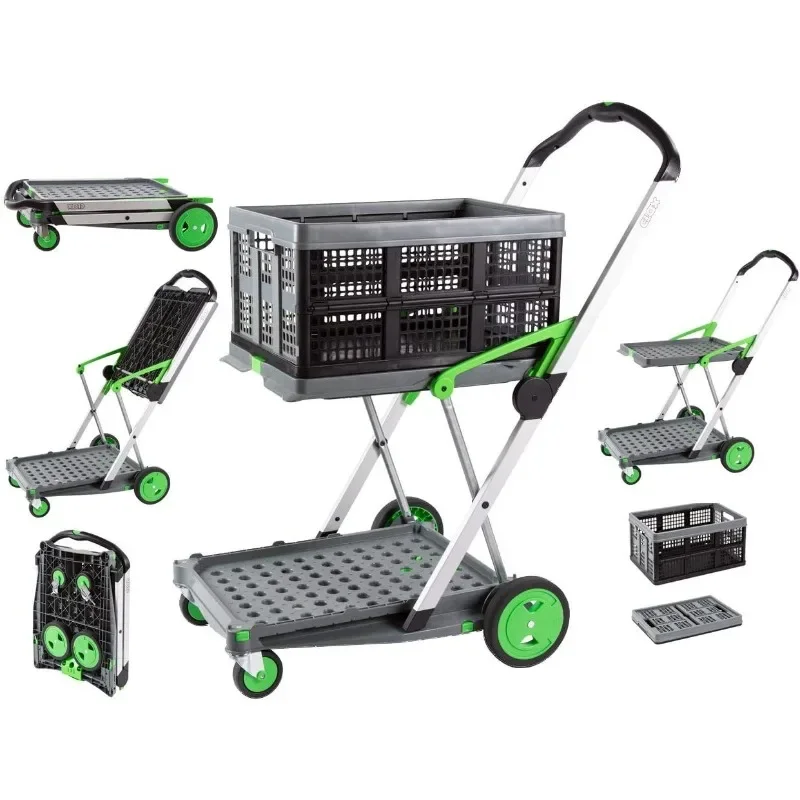 CLAX® The Original  | Multi use Functional Collapsible carts | Shopping cart with Storage Crate | Platform Truck (Green)