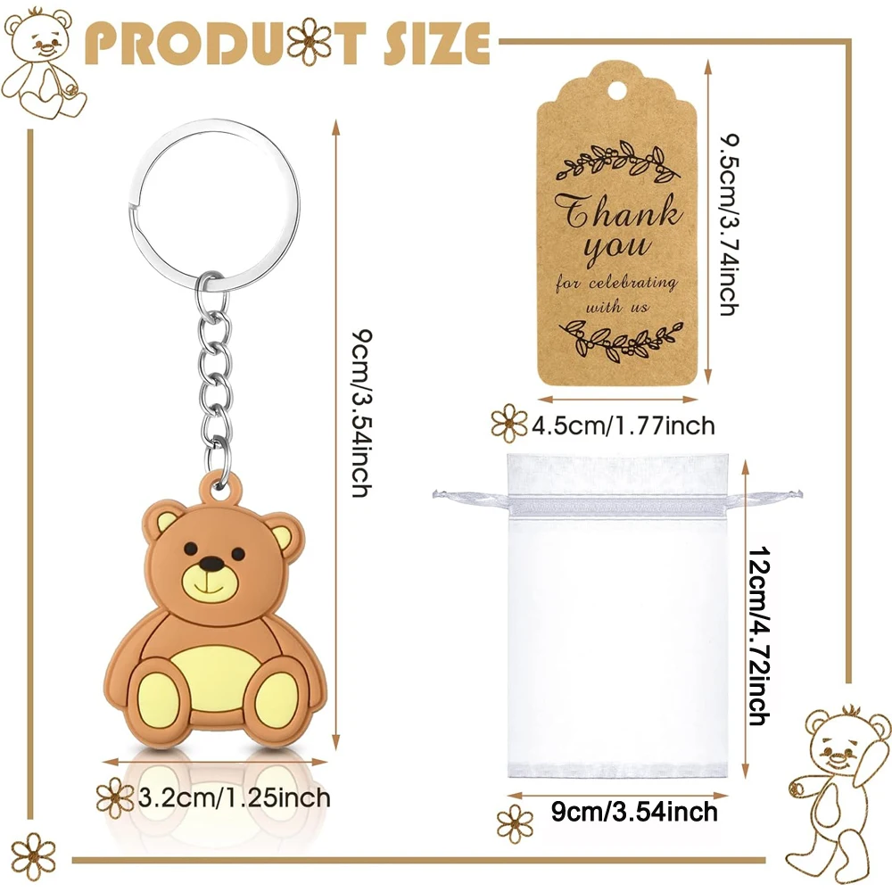 12 Sets Baby Bear Shower Gifts Party Gifts Keychains with Hard Mesh Bags Thank You Tags Girl Boy Birthday Party