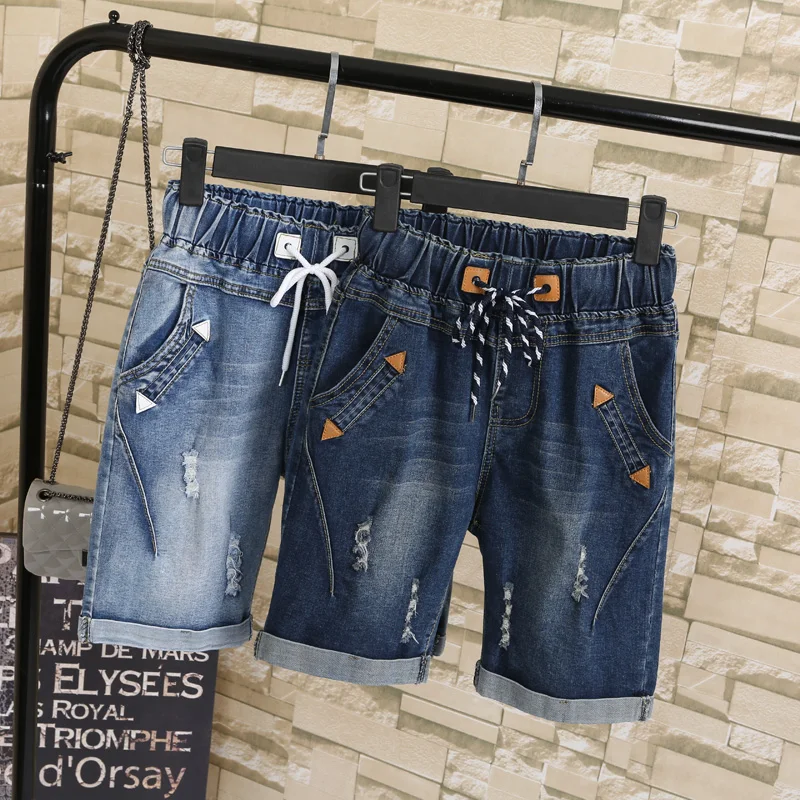 

2021 Summer Fat MM Female Cotton Short Jeans Large Size Women Students Denim Shorts Ladies Five Points Wide Leg Harem Shorts New