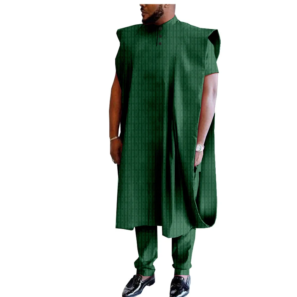 African Traditional Wear Formal Attire Bazin Riche Dashiki Outfits Shirt Pants Robe Suit African Men Agbada Outfits for Wedding