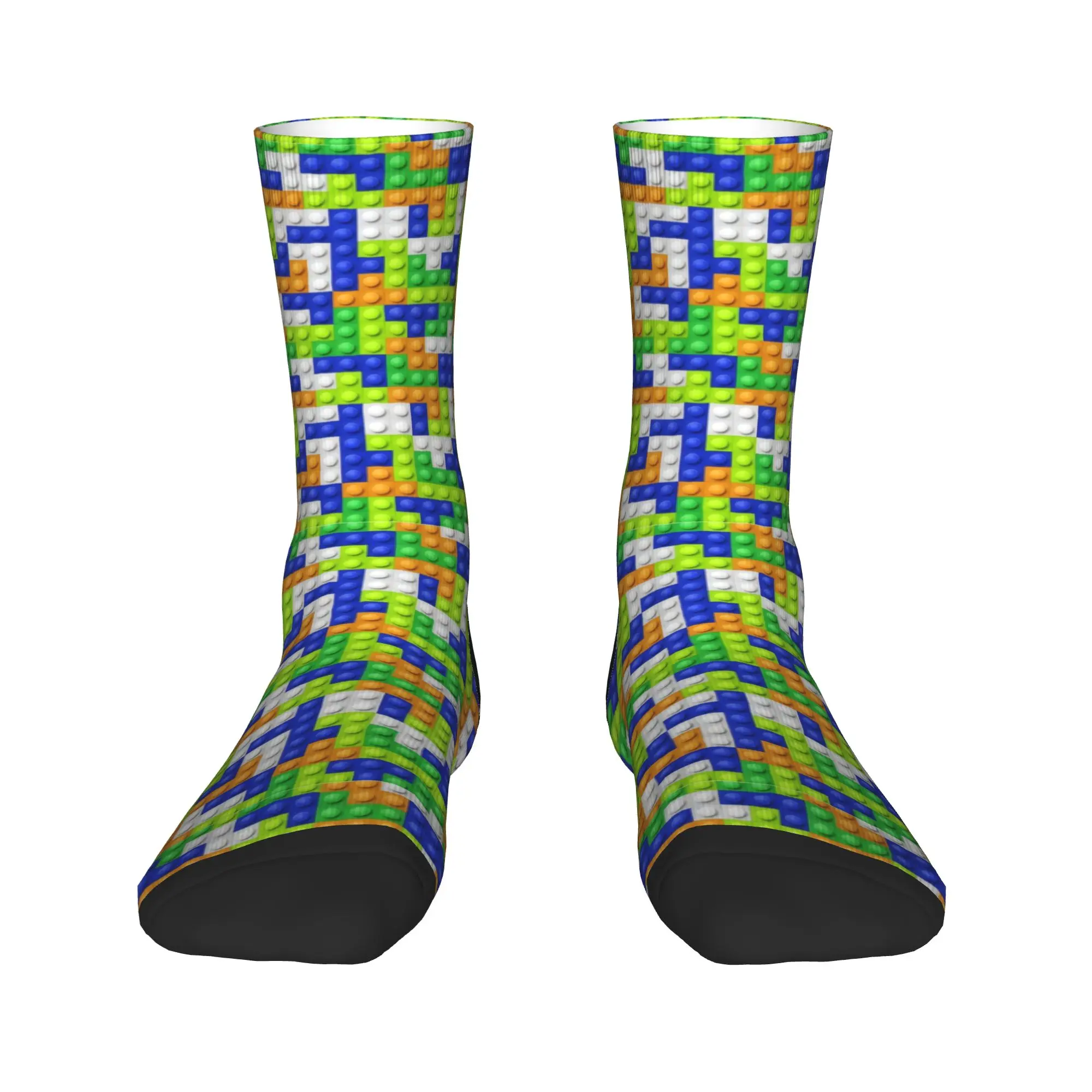 Blue Green Orange Building Blocks Socks  Kawaii Stockings Women Men Medium Soft Climbing Socks Autumn Graphic Anti Sweat Socks