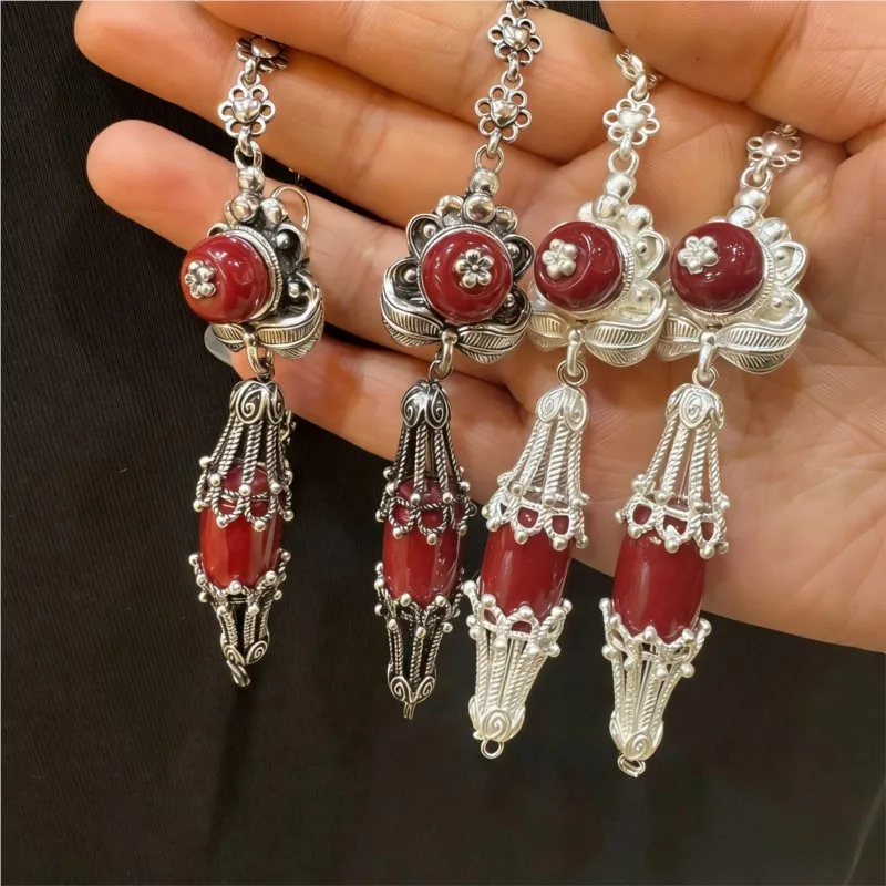 Tibetan Ethnic Style Elongated Earrings With Ear Line Luxurious And Colorfast Retro Style High-end Accessories