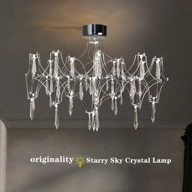 Modern Crystal Starry Chandelier Fireflies LED Light Living Room Duplex Bedroom Restaurant Pendant Lamp Home Lighting Fixture