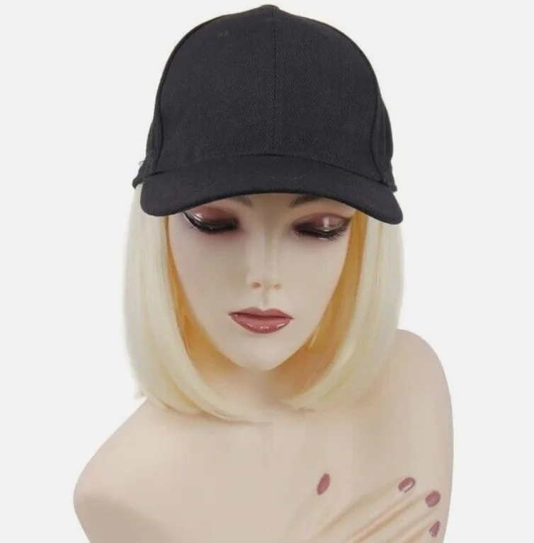 Perruque Bob Synthétique Courte avec Chapeau de Baseball pour Femme, Cheveux Blonds, Rêves Achis