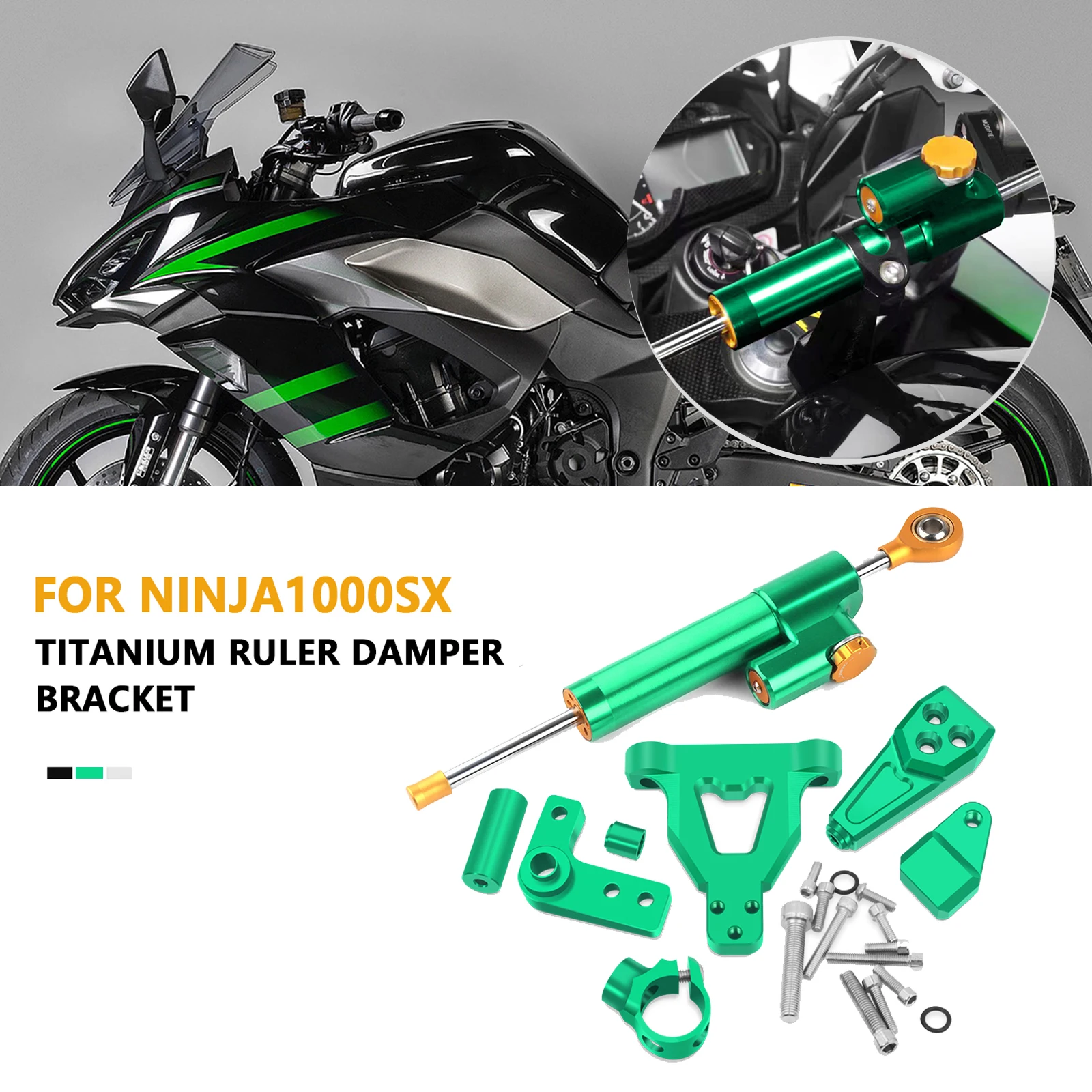 忍者-1000sx-z1000sx-チタン定規方向性ダンパーブラケットステアリングダンパースタビライザーブラケットサポート取付キット