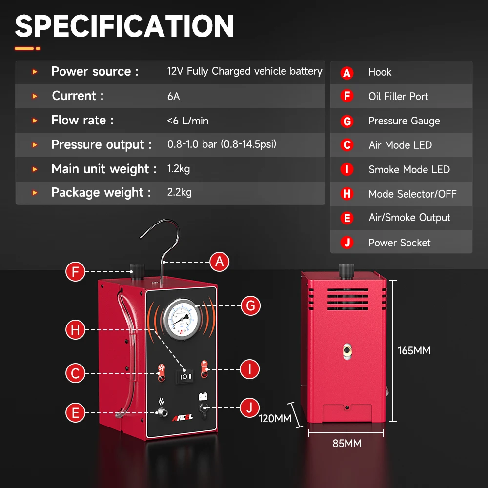 ANCEL S200 Automotive Smoke Machine Built-in Air Pump Evap Smoke Machine Leak Tester Auto Vacuum Leak Detector Diagnostic Tools