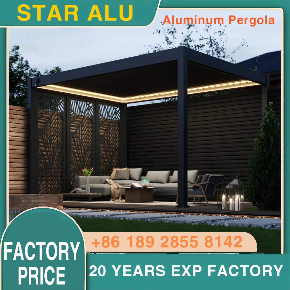 

Оптовая продажа с фабрики, современный уличный биоклиматический алюминиевый жалюзи Motorisées Pergolas 3x3 м/10x10 футов, защита от дождя из сплава навеса