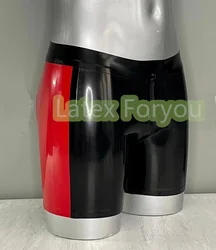 Handmade Natural Red And Black Sexy Latex Boxer Shorts Front Crotch Zipper Fitted Sexy Rubber Shorts