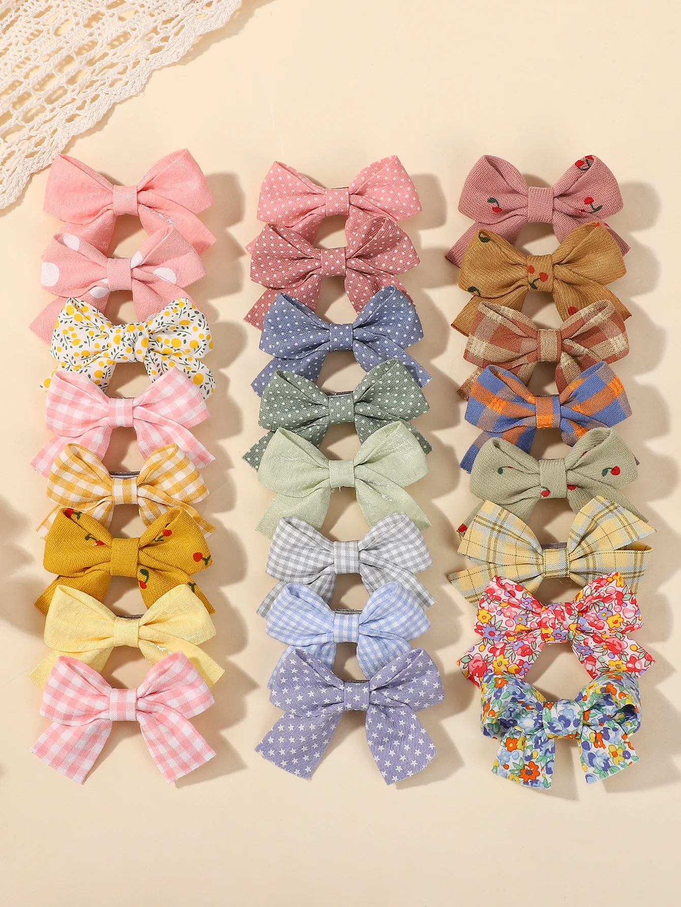 72pcs-floral-tartan-plaid-dot-cherry-print-hair-clips-27inch-cotton-baby-hairpins-girls-bow-barrettes-kids-headwear-accessory