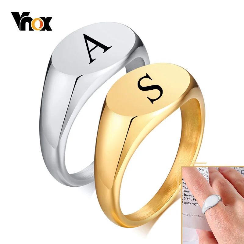 Vnox 9mm Personalized Signet Rings for Women, Minimalist Oval Top Stamp Finger Band, Chic Stainless Steel Candid Street Jewelry