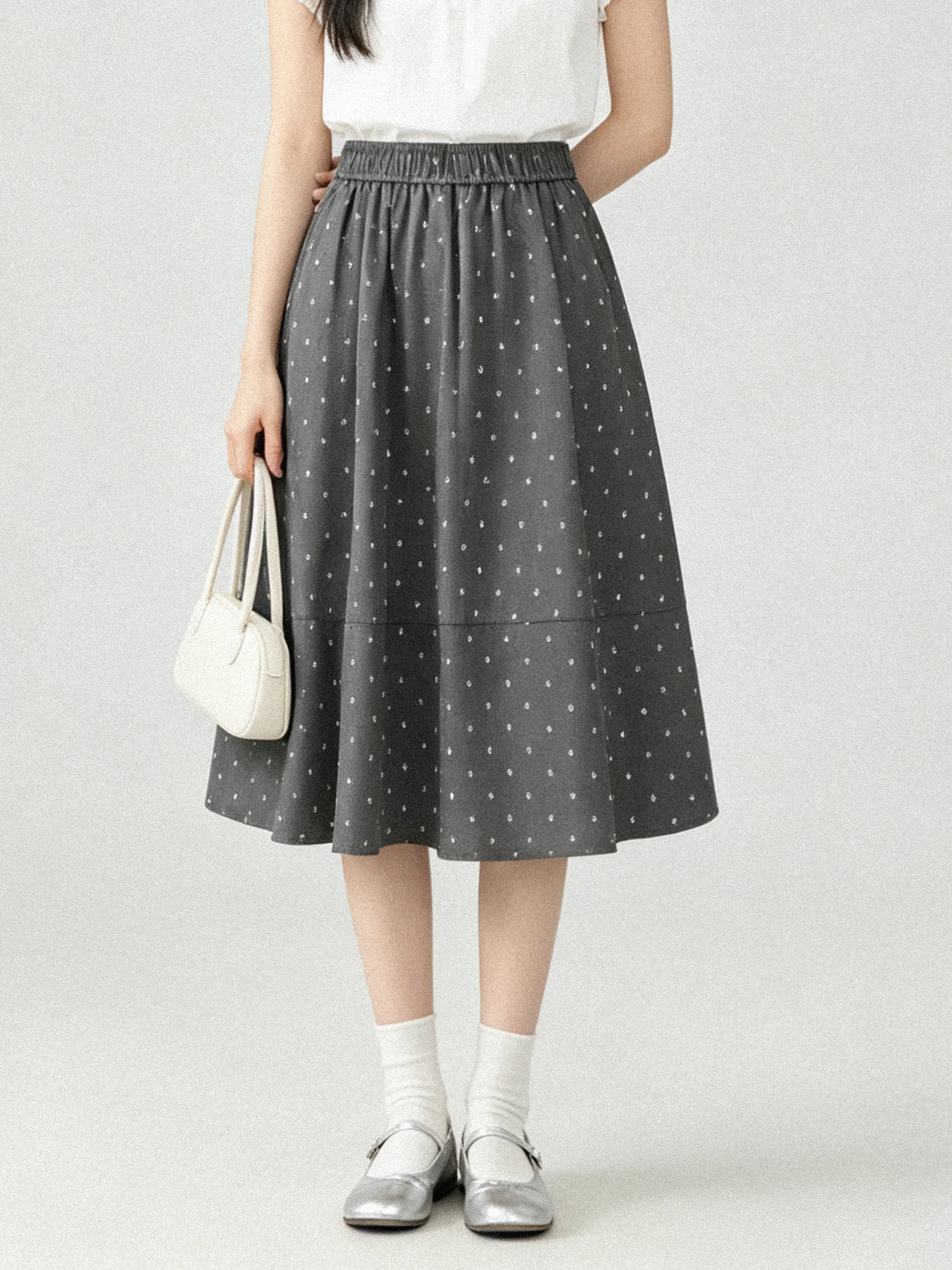 Retro Polka Dot A-Line  Skirt Women's Elastic Waist High Waist Slimming Versatile Short Skirt Early Autumn Korean Style