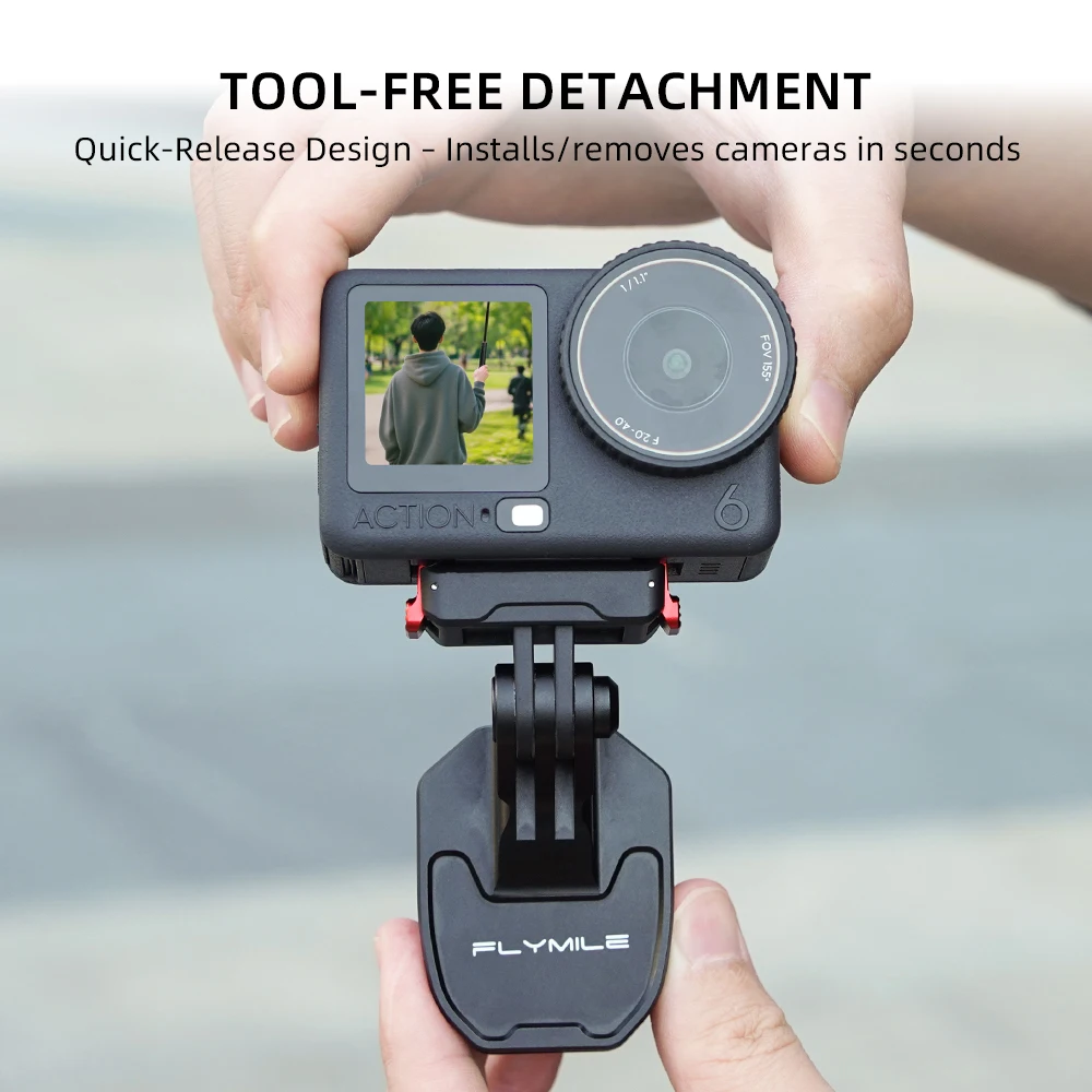 Uchwyt na kamerę Flymile do motocykla, mocowany do szyby, do nagrywania wideo z perspektywy POV podczas jazdy na rowerze, kompatybilny z kamerami DJI Action/Insta360/GOPRO, mocowanie do kasku. — zdjęcie produktu 4
