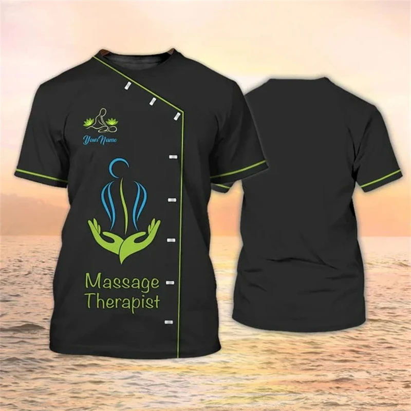 Custom Name Massage Therapy Graphic Unisex 3D Printed T-shirt Summer Fashion Cosplay Round Neck Short Sleeved Oversized Tops Tee