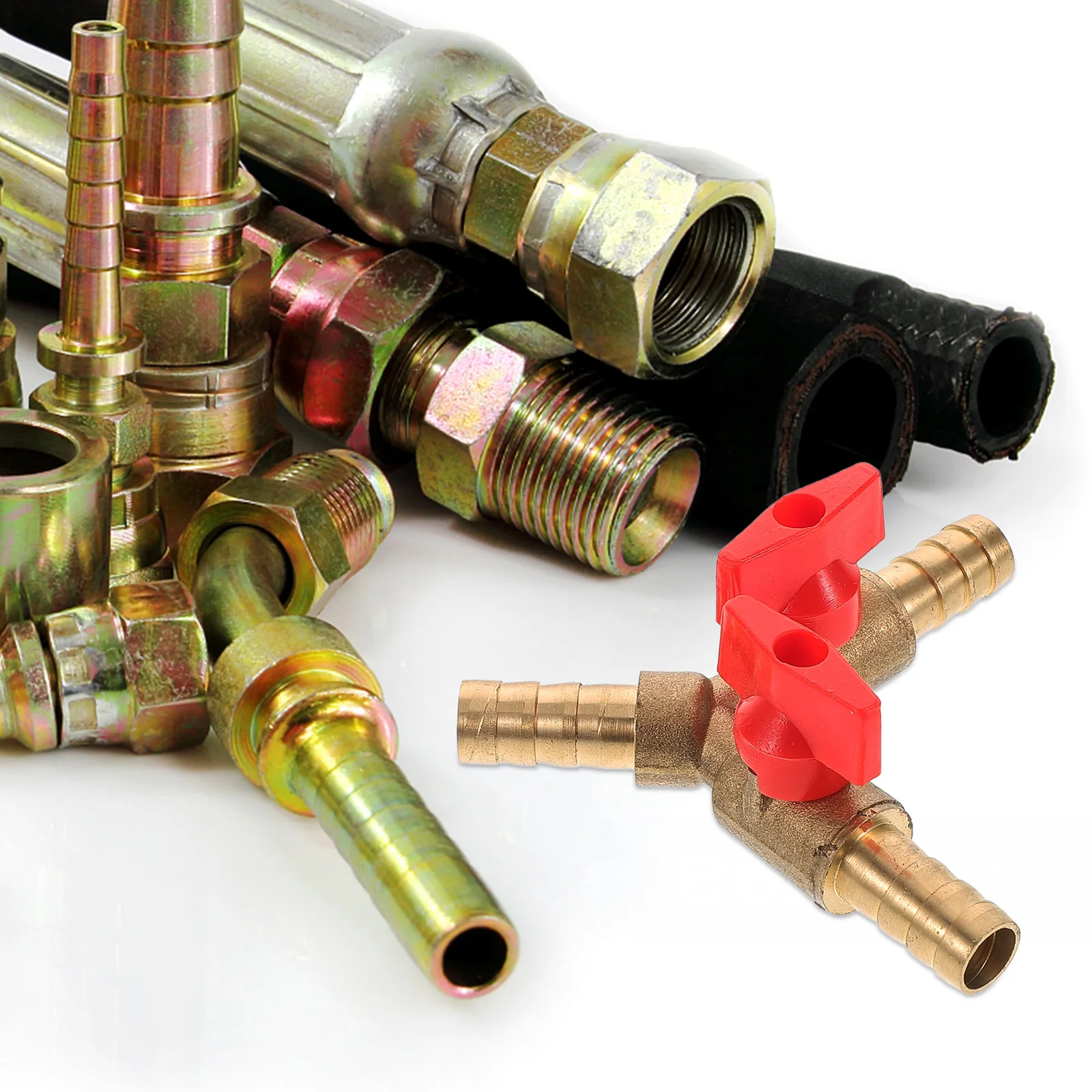 

Shape Three Gas Pipe Distribution Shut Off Ball Valve Hose Barb Copper 10Mm Golden Red Three Clamps Durable Professional Use Y 3