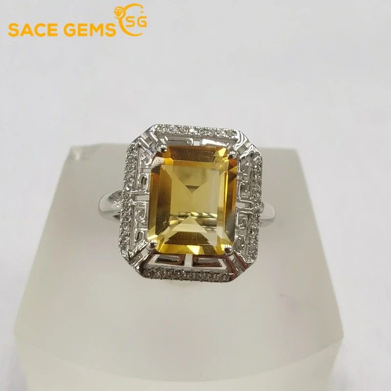 

SACE GEMS Topaz Gemstone Rings for Women Resizable 925 Sterling Silver Engagement Wedding Band Fine Fashion Jewelry Party Gifts