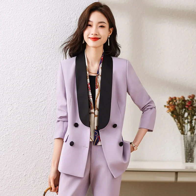 Blazer da donna viola Blazer da donna primavera Office Lady Business Work Wear giacca formale Casual in cotone elegante cappotto pantaloni abito da ballo