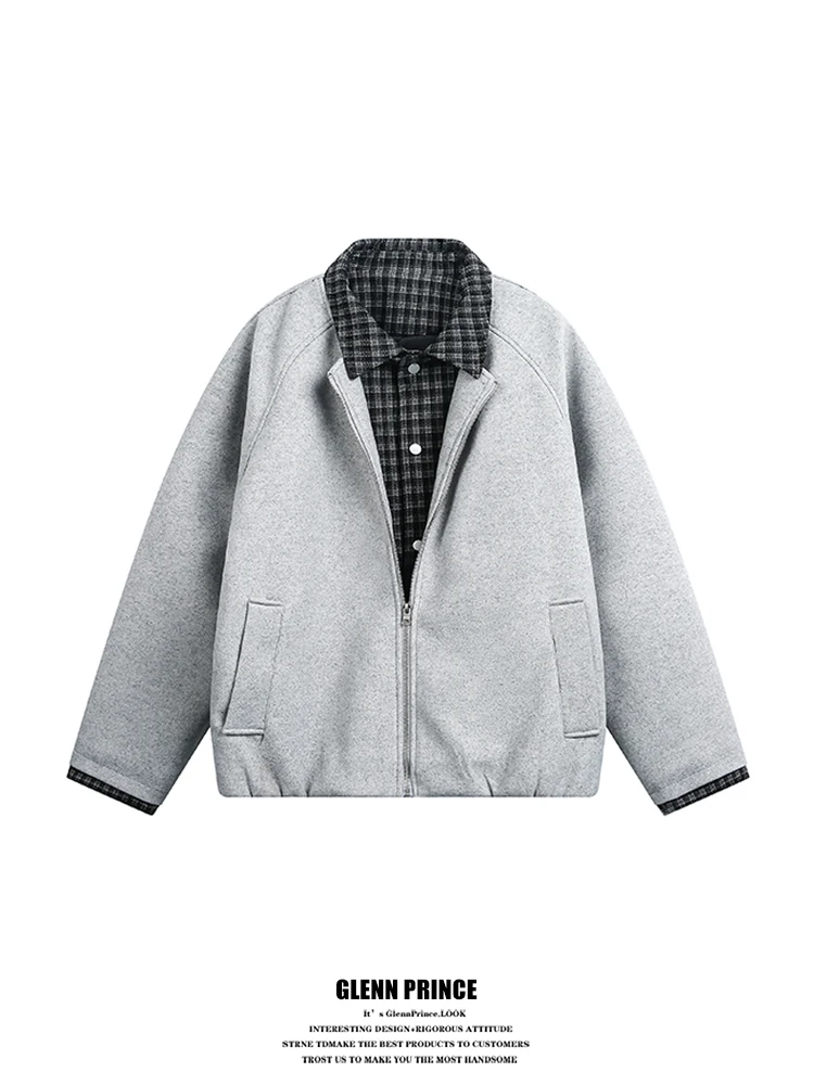 

GPstudio Winter Thiened Retro Men's irt Patchwork Woolen Coat Youth Trendy Brand Casual Long Sve Zipper ort Sle