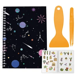 1Set A5 Blank Stickers Book with Scraper Tweezer Reusable Universe Sticker Books Collecting Album Holder Organizer 40 Sheets