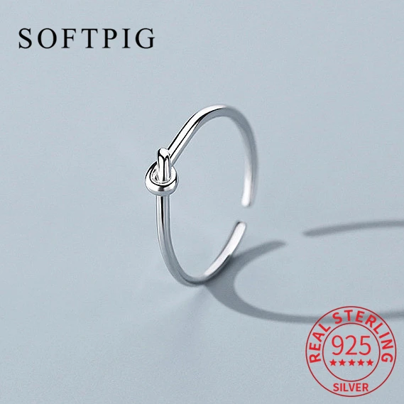 SOFTPIG-anillo ajustable de Plata de Ley 925 con nudo para mujer, joyería fina Irregular, estilo minimalista, Punk