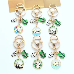 Cute Enamel Bamboo Panda Keychain for Women Girls Fashion Sweet Gold Color Metal Key Chain Handbag Key Pendant Jewelry Gift