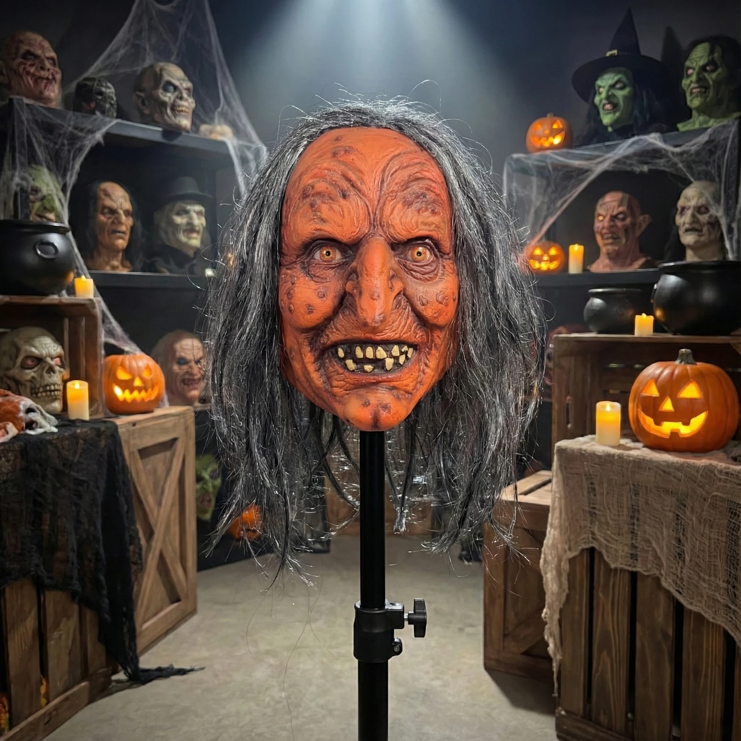 Realistic Creepy Witch Mask Latex Old Lady Hag Headgear Halloween Horror Party Cosplay Costume Prop - view 4