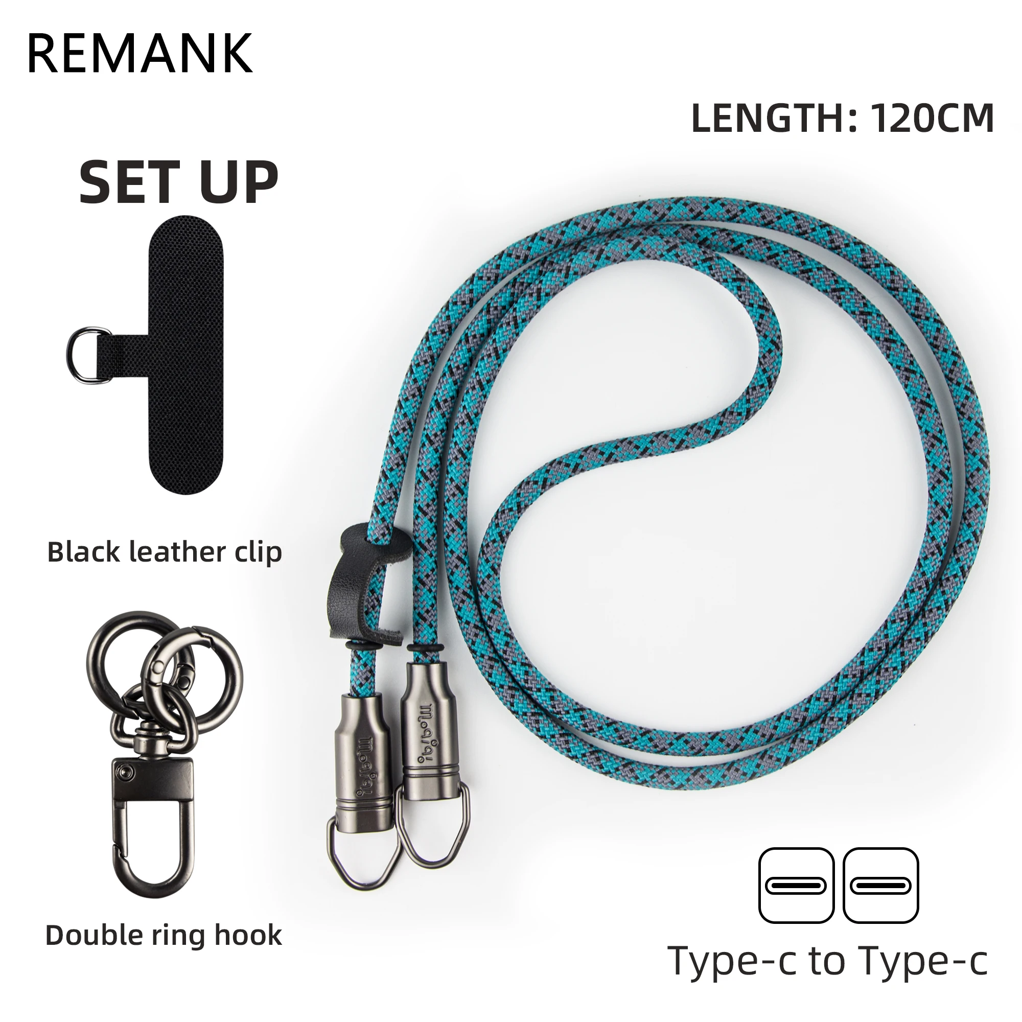 

MQIQI Lanyard Charger Cable Type C to C PD Fast Charging Data Cable 60W for Phone Accessories Fashion Lanyard Accessory 120CM