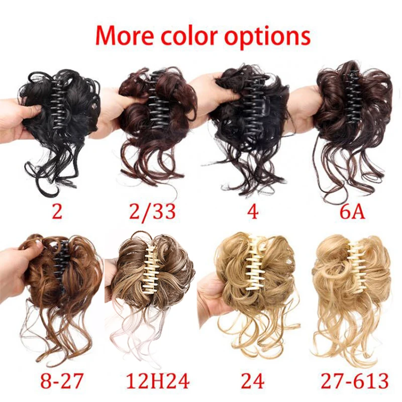 Synthetic Girls Claw Clip-on Hair Chignons Hairpiece Curly Hair Clip Heat Resistant Womens Hair Golden Gray Bun Wigs