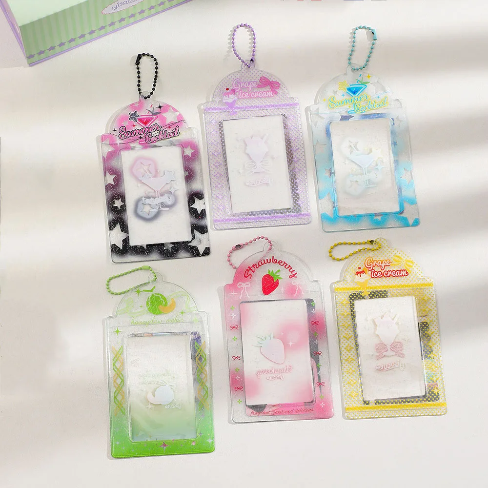 Summer Candy Color Glitter PVC Photocards Holder Photo Card Protector Case With Keychain Bag Pendant Photo Sleeves Phone Pockets