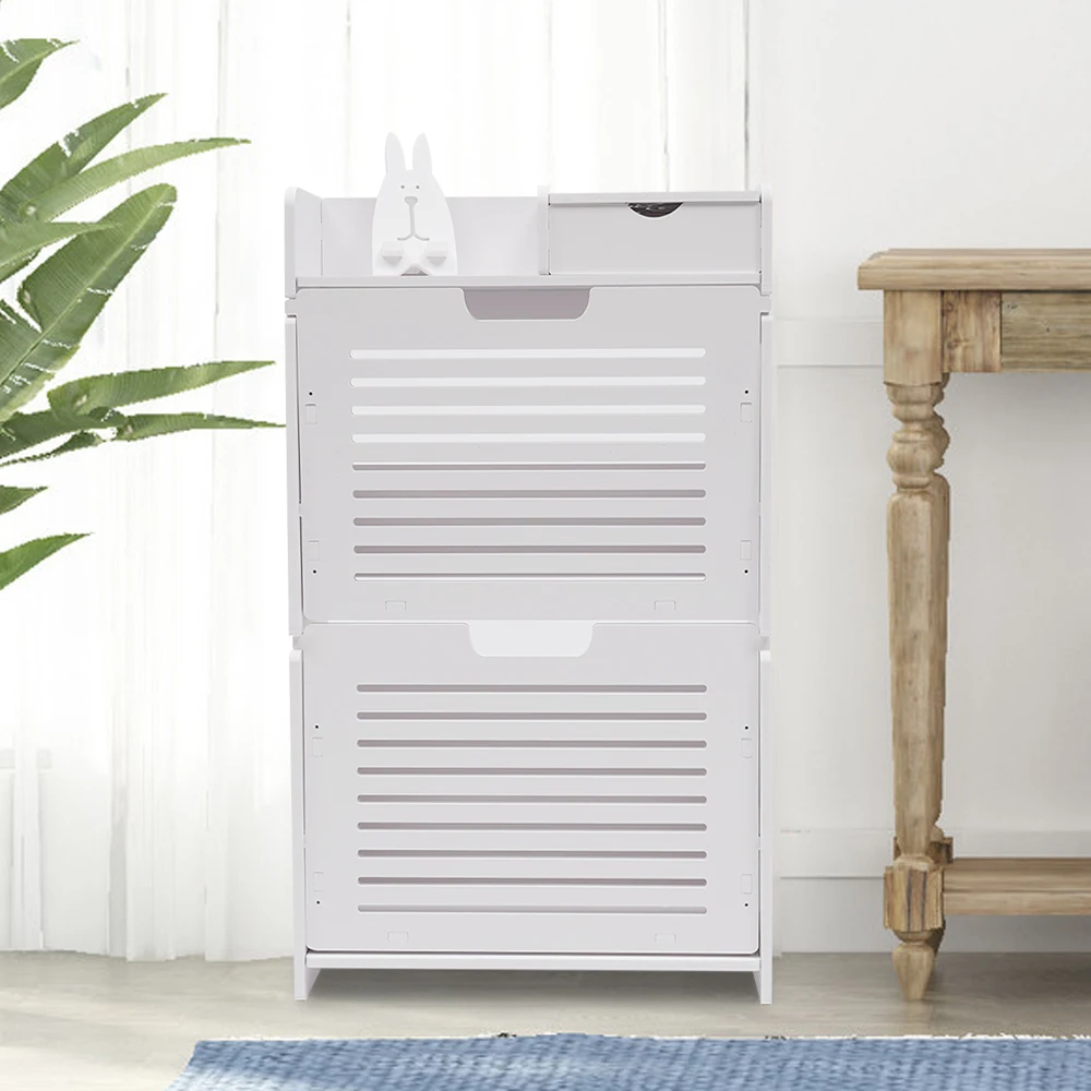 

80.5cm Large-capacity Tipping White Shoe Cabinet with 2 Doors Free Standing Shoe Storage Cabinet for Doorway Livingroom