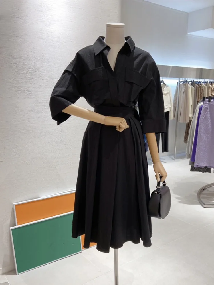 

Новая летняя свободная блузка с эффектом похудения, с высокой талией, коротким рукавом, модный дизайн, корейская версия, с пуговицами, А-силуэт.