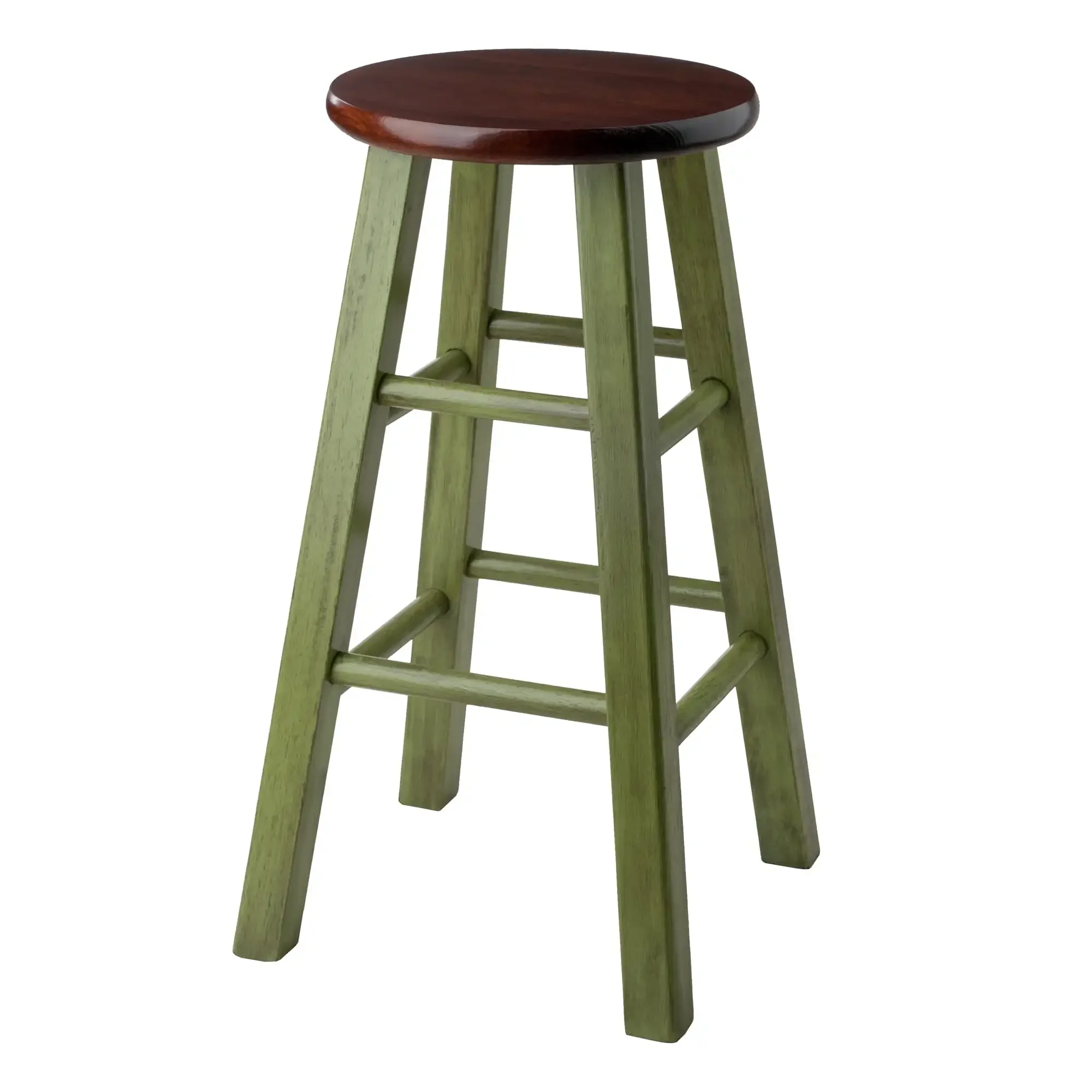 

24" counter stool with rustic green and walnut veneer