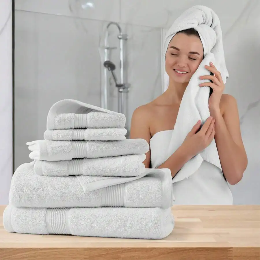 

6-Piece Cotton Towel Set - 2 Bath, 2 Hand, 2 Washcloths - 525 GSM Ultra Soft Absorbent
