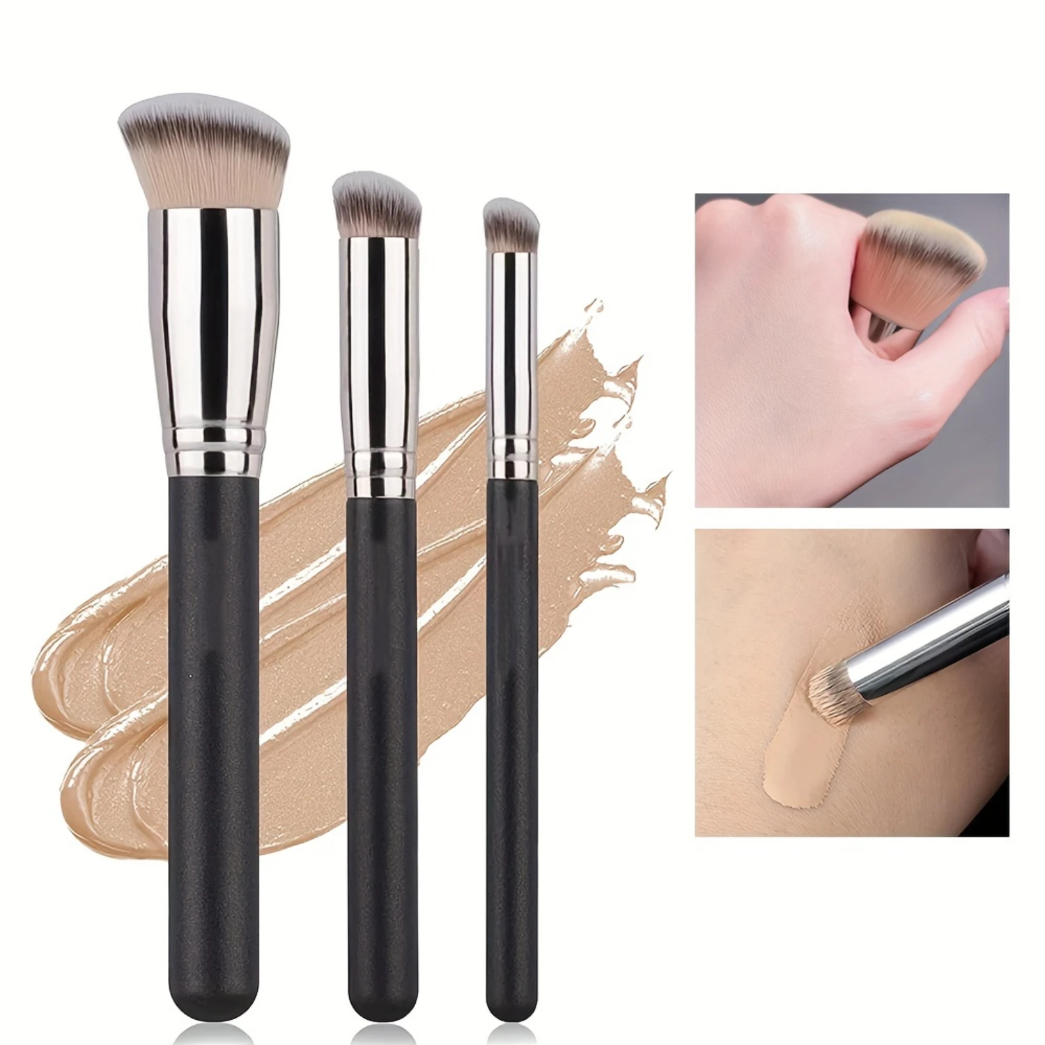 

Professional Hypoallergenic Foundation Brushes Set with Soft Nylon Bristles for Flawless Makeup Application