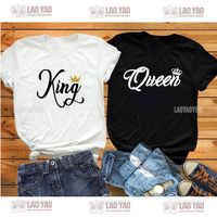 King Queen Prince Princess printed couple with T-shirt street casual wear short sleeve round neck 100% cotton Harajuku top