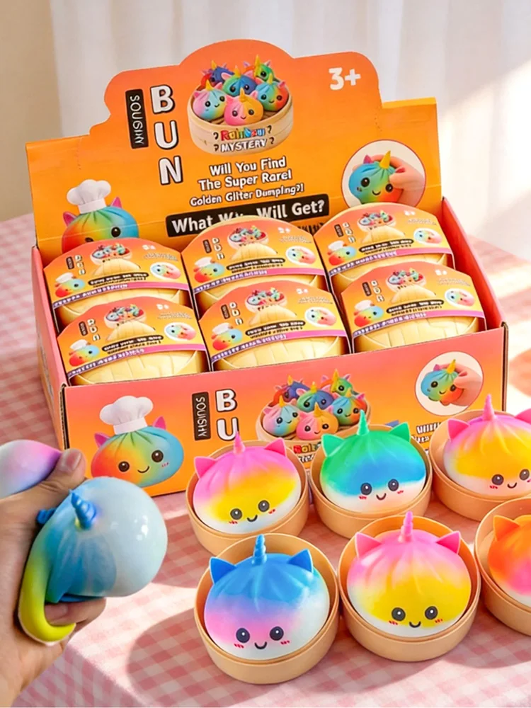 Neues Virales Großes Regenbogen-Einhorn-Brötchen Squishy Spielzeug, Blindbox, Simuliertes Suppenknödel-Stressabbau-Spielzeug für sensorische Entspannung