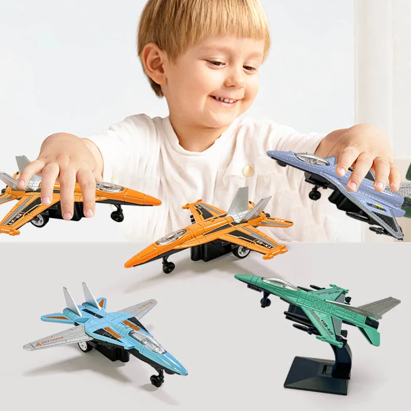 

1:64 Simulation Pull Back Alloy Aircraft Children Toy Gliding Model Boy Gift With Bracket Desktop Decoration Inertia Fighter Toy