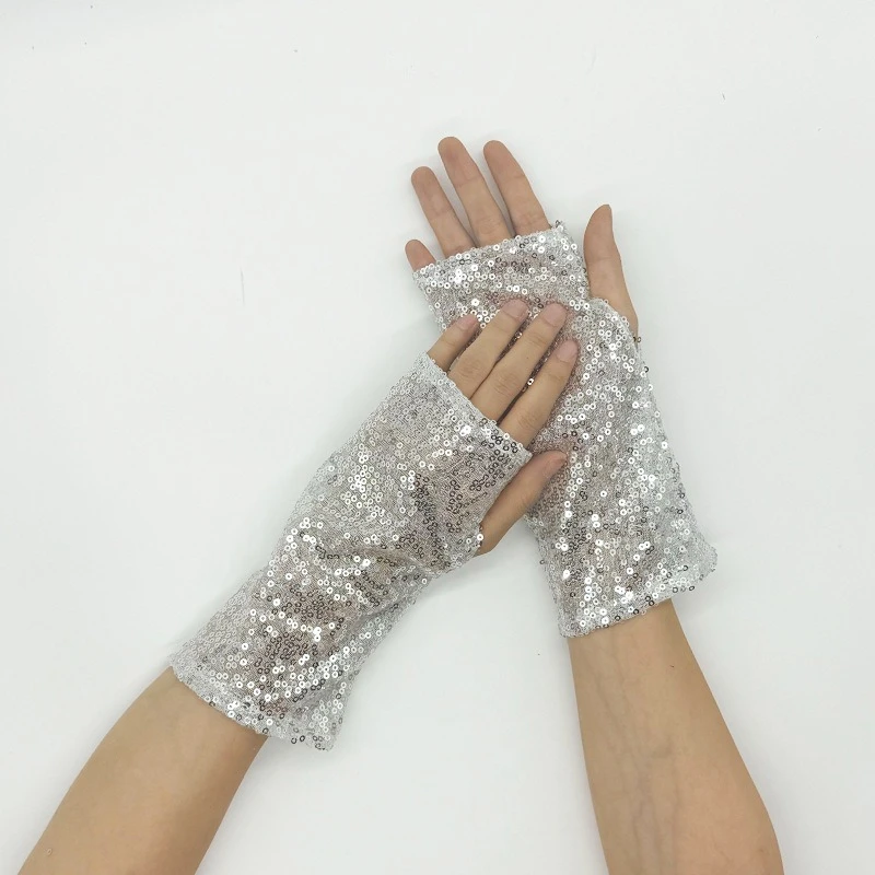 Shiny Sequin Fingerless Gloves Women Short Sparkly Arm Sleeves Dance Stage Performance Nightclub Party Accessories