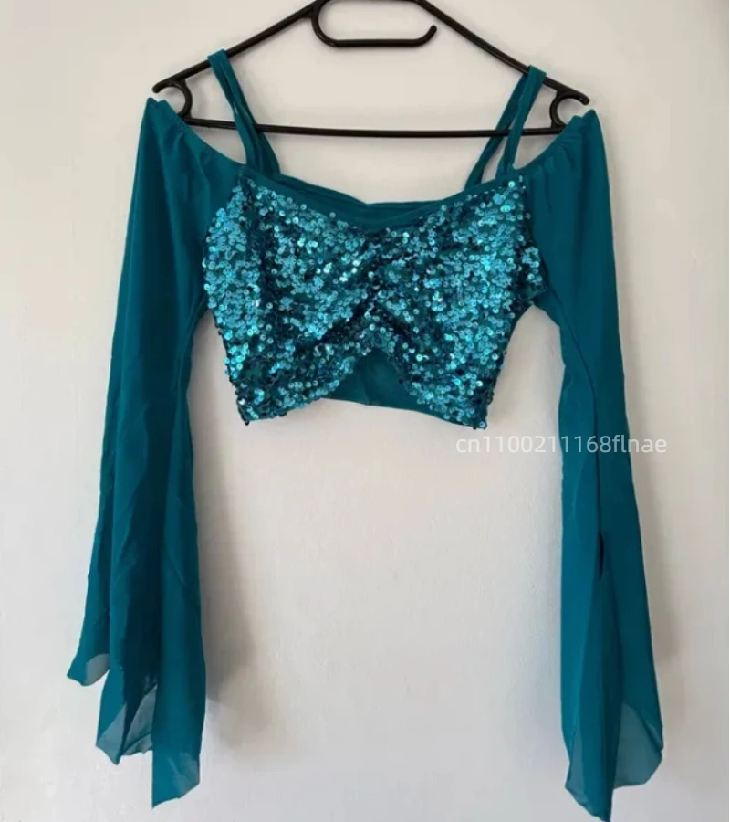 ชุดเต้นระบำหน้าท้องผู้หญิง เสื้อแขนยาว+กระโปรงยาว ชุด 2 ชิ้น สำหรับผู้ใหญ่ ชุดแสดงเต้นระบำแบบตะวันออก ชุดฝึกซ้อมเต้นระบำหน้าท้อง