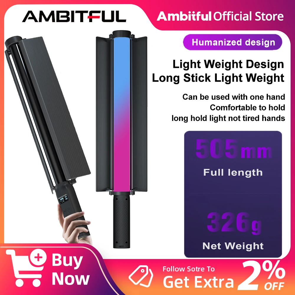 

Ambitful RSL-01 RGB LED Light Stick for Photography Video 2500K-9000K Handheld Tube Light with 2600mAh Battery Lighting Effects