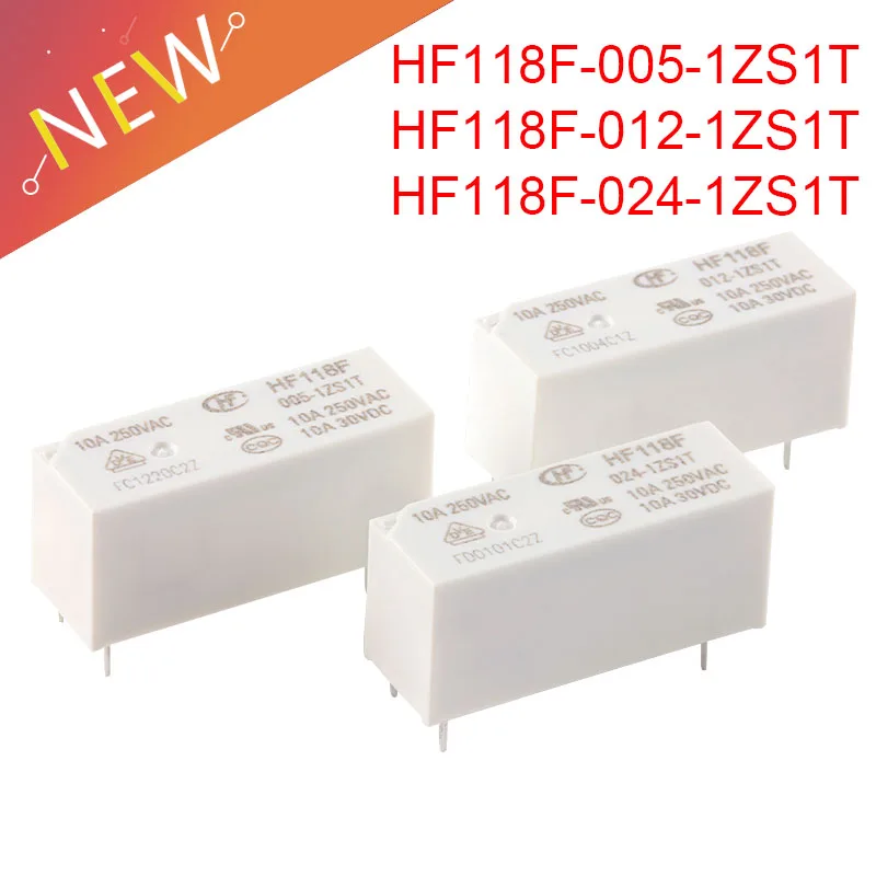 2Pcs New JQX-118F HF118F-005-1ZS1T HF118F-012-1ZS1T HF118F-024-1ZS1T HF118F-005 012 024 048-1ZS1T 10A 5V 12V 24V Power relay