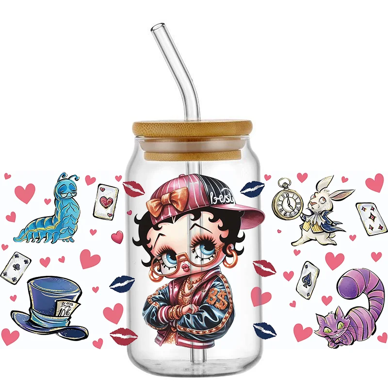 

Miniso Cartoon Fashion Girl Decal UV DTF Cup Wrap for 16oz Libbey Glass DIY Waterproof Mug Transfer Sticker