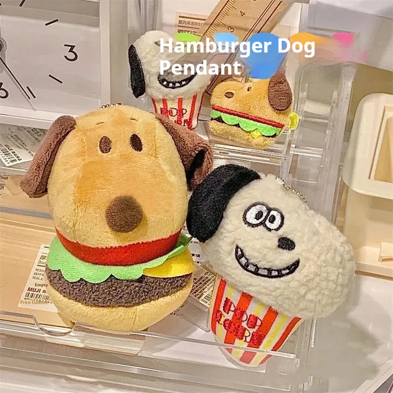 Snoopy Cute Burger Dog Pendant Popcorn Soft Plush Stuffed Children\'s Backpack Pendant Kawaii Girls\' Backpack Pendant Keychain