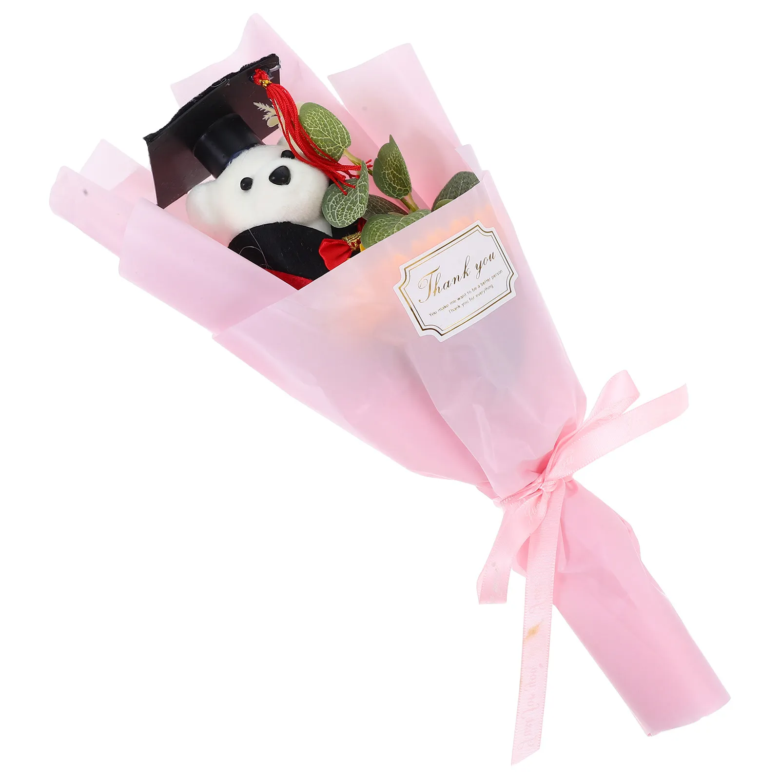 

Букет из искусственных цветов с медведем-подсолнухом в шапочке для выпускного 2025 года, милый цветочный букет-медведь, сувениры для выпускного вечера