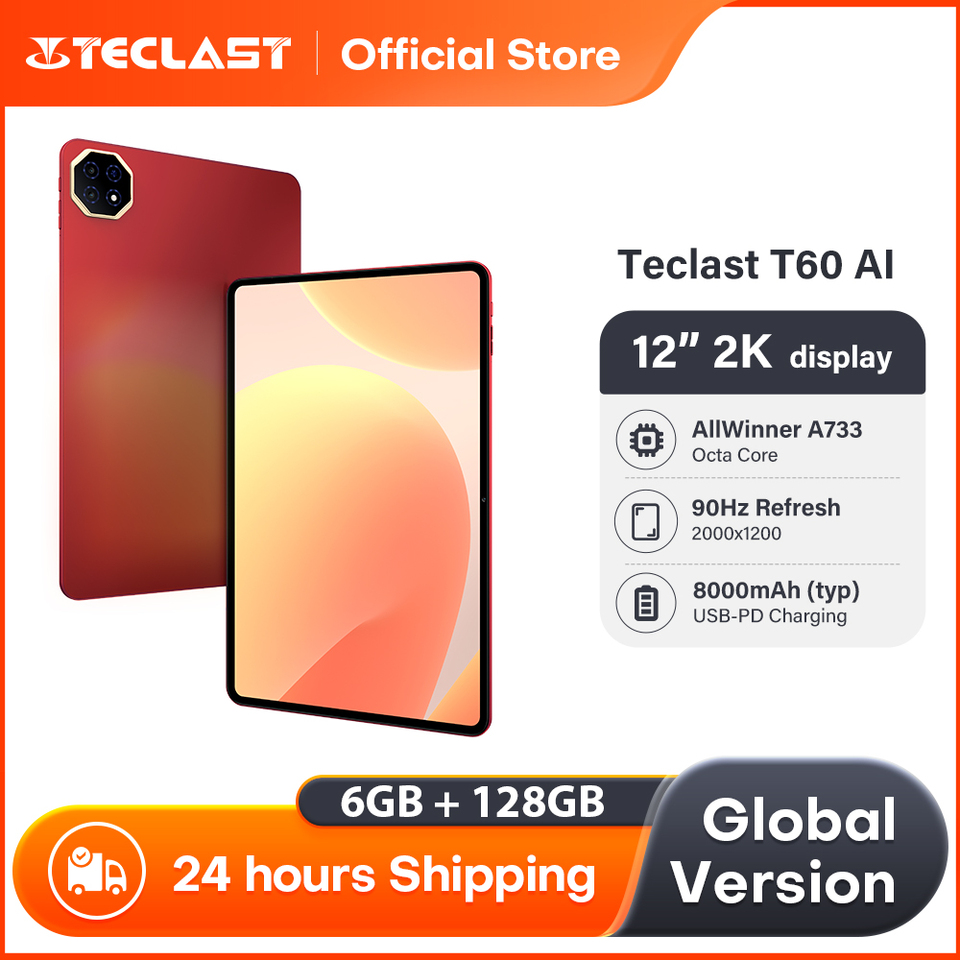  Teclast T60 AI Tablet 12" 90Hz AllWinner A733 6GB RAM (+10GB Virtual) 128GB ROM 8000mAh Battery 2000x1200 FHD Display Android 15 