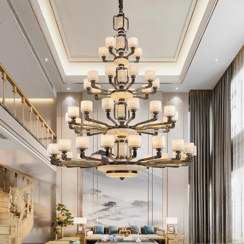 Lampu Jade baru bergaya Cina untuk ruang tamu, lampu utama berbahan tembaga penuh, berkesan mewah