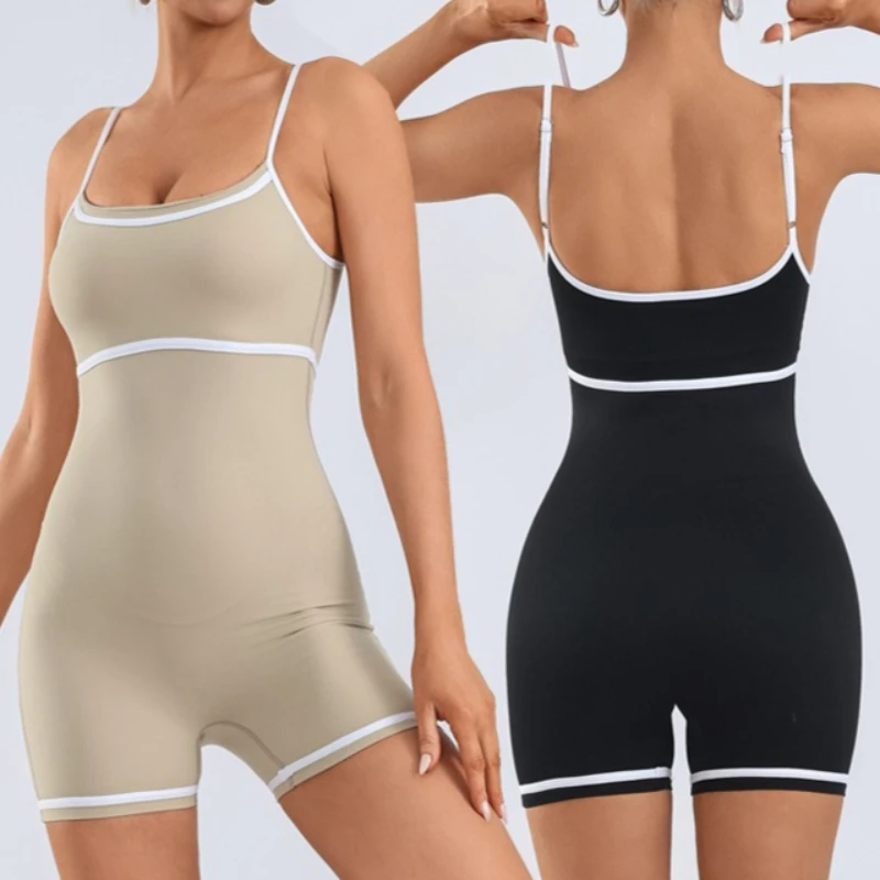 woman-contrast-color-yoga-short-jumpsuit-high-waist-butt-lift-body-shaping-athletic-bodysuit-gym-workout-one-piece-yoga-clothes