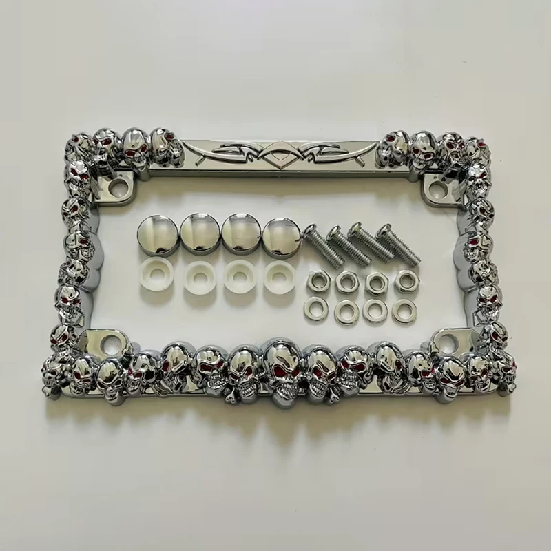 Skull-themed Stylish Motorcycle License Plate Frame, American-style Skull Motorcycle License Plate Holder, Vehicle Decoration.