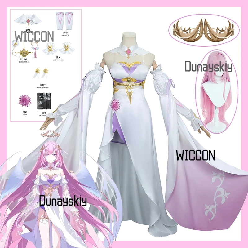 Honkai Impact 3, костюм для косплея Elysia Angel's Return, Ethereal, аниме-наряд с длинным париком, стиль феи на Хэллоуин/Con