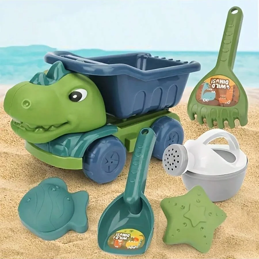 1set Engineering Vehicle Sand Beach Toy Set & Dinosaur Sand Car Toy Set Suitable For 3-6 Years Old Children