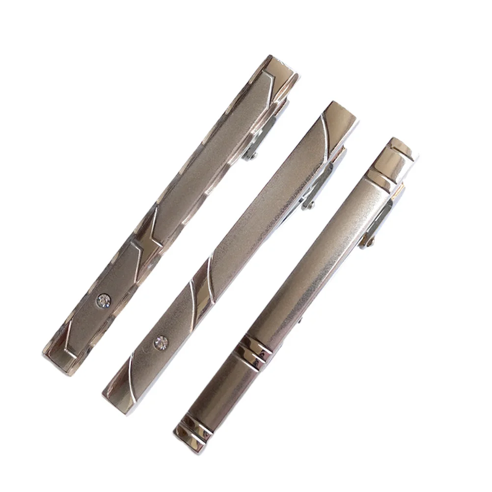 

3Pcs Crystal Tie Clip Set Stainless Steel Men's Dress Accessory Shiny Fadeless Finish for Daily Wear
